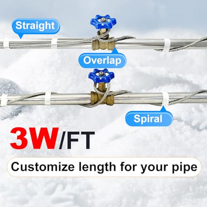 300' HTM Braid Self Regulating Heating Cable Mobile Home Heat Tape Water Pipes Freeze Protection Heat Trace Energy Saving Heat Tape for Water Hose - style: 300 ft