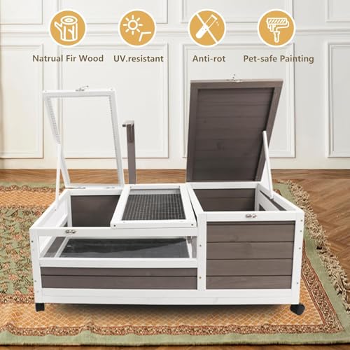 PetsCosset Tortoise Habitat Cage on Wheels with Lamp Stand & Pull-Out Waterproof Tray – Large Wooden Tortoise House, Indoor & Outdoor Reptile Enclosure 78" L x 23" W x 14" H Double Habitat - size: 78.0"L x 23.0"W x 14.0"H