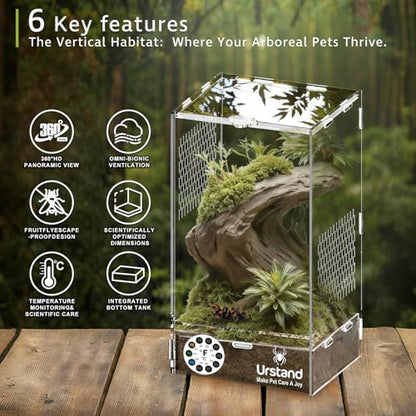 Jumping Spider Enclosure, Front-Opening Acrylic Spider Terrarium with Magnetic Door,Laser-Cut Biomimetic Ventilation System, Escape-Proof for Feeder Insects (6.5"x6.5"x12") - size: 6.5"x6.5"x12"