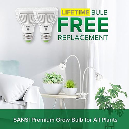 SANSI LED Grow Lights for Indoor Plants, 300W Full Spectrum Clip-on Gooseneck Grow Light with Ceramic Tech.,20W Plant Light for Indoor Growing High PPFD, Lifetime Free Bulb Replacement White, No Timer - size: 2 Head 1-Pack