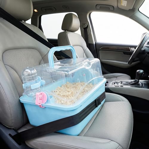 Portable Small Pet Carrier Cage for Travel - Transparent Ventilated Hamster/Gerbil/Rat/Guinea Pig Carrier with Secure Lock