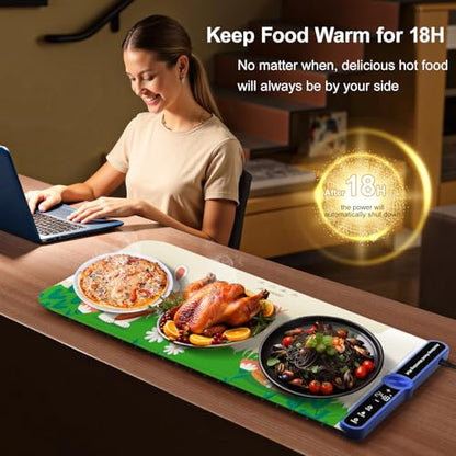 Food Warmer Mat Extra Large 40”X15” Rolled Up Electronic XXL Warming Mat for Buffet/Family Gathering Meals/Parties Silicone Food Warming Mat 9-Level Temp Control 18H Auto-Off - size: Easter-XXL 15*40in