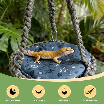 Reptile Hammock Swing Hanging Bed Bearded Dragon Hammock Reptile Accessories for Chameleon, Lizards, Gecko, Snakes, Iguana Reptiles, Geckos, Bird, Parrot, Parakeet, Cockatiel Toys（Gray with pad） - color: Gray with pad