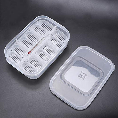 12 Grids Reptiles Eggs Incubator Tray, Amphibians Hatchery Box with Thermometer, Reptile Breeding Box, Incubation Box for Hatching Snake Lizards Turtle Gecko Egg