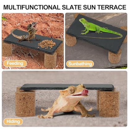 Reptiles Slate Rocks, Basking Surface Reptile Basking Platform, Enhances Climbing Activity, Black Gray, 1 Set