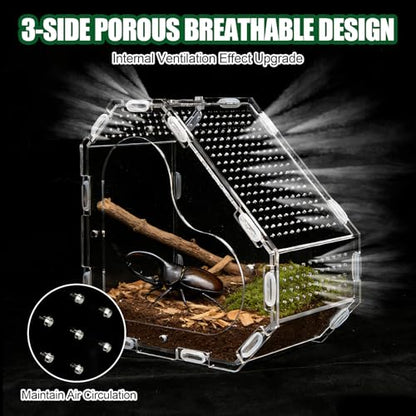 Heart Shaped Acrylic Tarantulas Enclosure, Magnetic Front Door Bug Habitat with Feeding Port, 3 Side Ventilated Bug Enclosure Kit for Geckos, Mantises, Snails, Other Small Pets