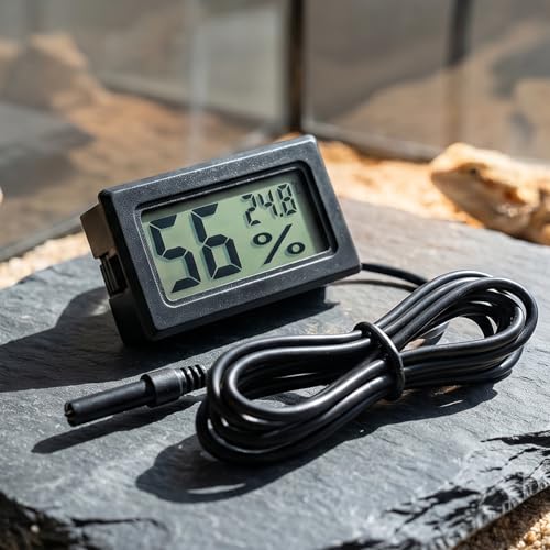 KOMBIUDA 2pcs Reptile Tank Thermometer Hygrometer, Digital Celsius Temperature Humidity Meter, Plastic for Terrarium, Vivarium, Reptile Habitat & Indoor