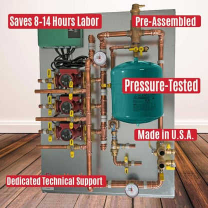 Hydronic Radiant Heat Control Panel - 3 Zone | Pre-Assembled Heating Distribution System for Underfloor, Home & Space Heating | High-Efficiency & Easy Install - size: 3 Zone - For use with/without Glycol