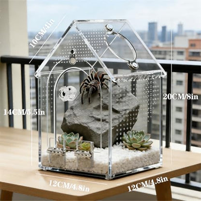 Jumping Spider Enclosure Kit，Pre-Assembled 8 * 5 * 5in Acrylic Tarantula Terrarium，Reptile Ventilated Habitat Accessories for Spider, Mantis, Snail, Frog, Hermit Crabs & Small Pets