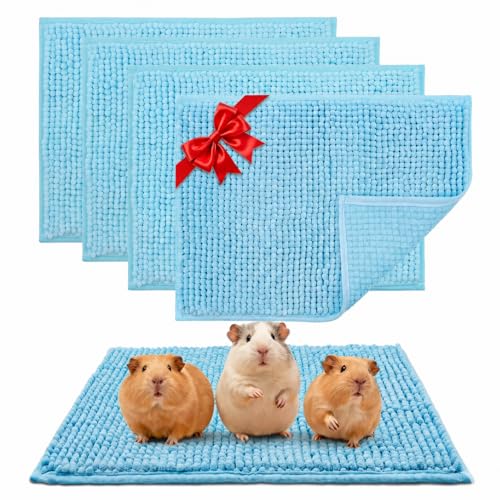 Guinea Pig Cage Liner, 4 PCS Washable Guinea Pig Bedding Fleece Mat, Reusable Pee Pads for Small Animals, Bunny Rabbit Hamster Chinchilla Cage Accessories 16x12 Inch Blue - color: Blue, size: 16x12'' - 4 PCS