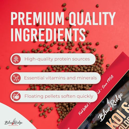 Blue Ridge Koi Fish Food 5lb - Koi Food 3/16” Large and Mini Blend Growth Formula, Goldfish Food, Premium Fish Food for Ponds, Ponds Fish Food, Floating Pond Pellets - size: 5 Pound (Pack of 1)