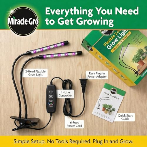 Miracle-Gro, Grow Light for Indoor Plants - 10W LED, Flexible 2-Head, Selectable Spectrum for Indoor Plants, Seeds, Herbs, Flowers, Plug-in Anywhere for Any Plant