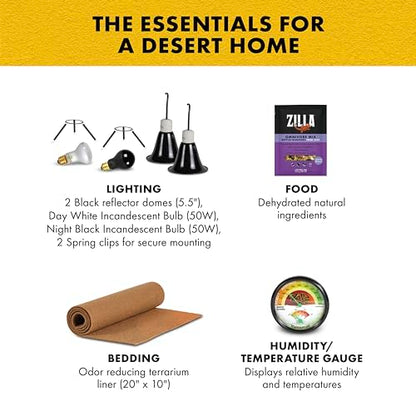 Zilla Desert Habitat Accessory Kit, Starter Kit for Reptiles, Easy Start for Desert-Dwelling Reptiles, Includes Lighting, Bedding and Food, Ideal for Size 10G Terrariums - size: Desert Accessory Kit, style: Desert Habitat