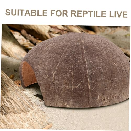 Abaodam Coconut Shell Shelter Reptile Hideout Cave for Leopard Gecko Accessories Bearded Dragon Aquarium Hide Easy to Clean