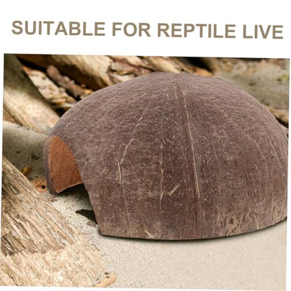 Abaodam Coconut Shell Shelter Reptile Hideout Cave for Leopard Gecko Accessories Bearded Dragon Aquarium Hide Easy to Clean
