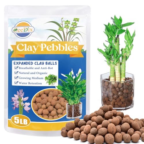ZeeDix 5LBS Leca Clay Pebbles for Plants, Expanded Leca Balls for Hydroponic Growing Media for Aquaponics & Indoor Plants (Reusable Soilless Aggregate) - size: 5LB