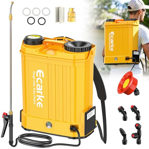 Battery Backpack Sprayer Compatible with Dewalt 20V Battery (Tool Only) 4.2 Gallon with Auto Mixer, 0–100PSI Adj, Leak-Proof Metal Telescopic Wand 42", 6 Nozzles, Ergonomic Strap Ecarke Garden Sprayer - color: Yellow