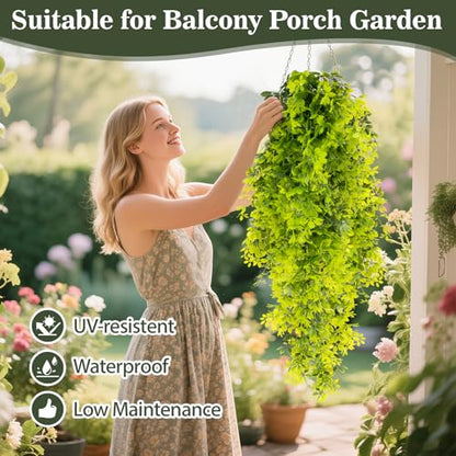 RAINFLOW 1PCS Artificial Hanging Plants - Waterpoof Fake Plants Outdoor, Faux Greenery UV Resistant Fake Creeper Hanging Plant for Home Office Patio Garden Jungle Party Indoor Decor