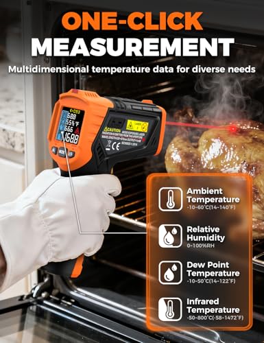 4 in 1 Temperature Gun POROMETISTO 4 Types of Alarm Setting,-58-1472°F Measure Infrared/Ambient Temperature Humidity Infrared Thermometers,Industrial Laser Thermometer Gun with K-Type Probe