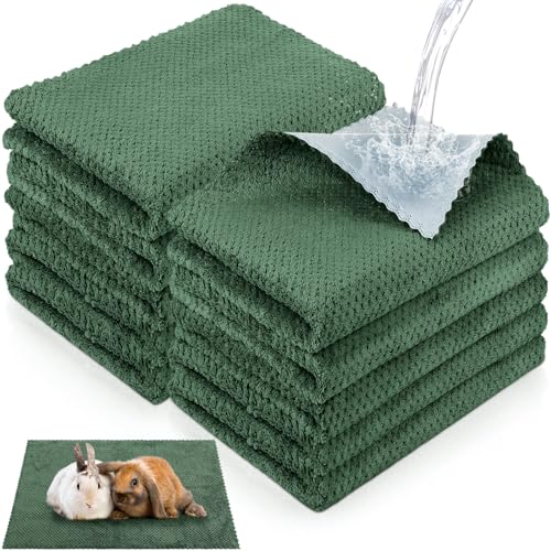 VitalCozy 10 Pcs Guinea Pig Cage Liners Washable Rat Bedding for Guinea Pigs Controlling Absorbent Waterproof Pee Pads Blanket for Rabbits Hamster Small Animal Chinchilla(Grid,18x24 Inch,Dark Green) - color: Dark Green, size: 18x24 Inch, style: Grid