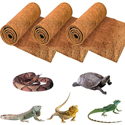 ZeeDix 3 Rolls Reptile Carpet, 16 x 36 inches Natural Coconut Fiber Liner Mat Flooring Accessories for Reptile Tank - Bearded Dragon Tortoise Lizard Turtle Snake Leopard Gecko Substrate Bedding - size: 3 Pcs (16X36in)