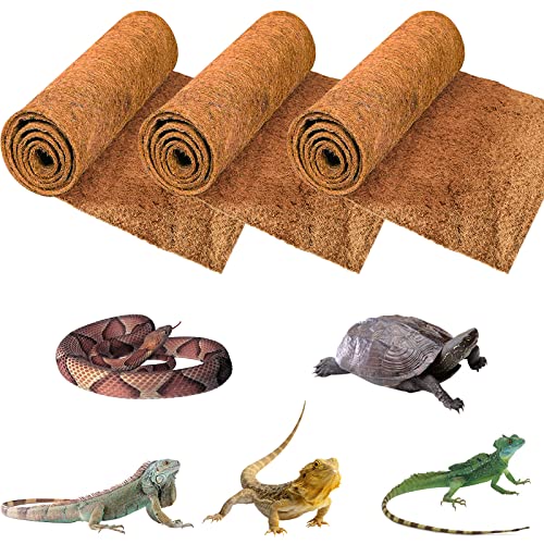 ZeeDix 3 Rolls Reptile Carpet, 16 x 36 inches Natural Coconut Fiber Liner Mat Flooring Accessories for Reptile Tank - Bearded Dragon Tortoise Lizard Turtle Snake Leopard Gecko Substrate Bedding - size: 3 Pcs (16X36in)