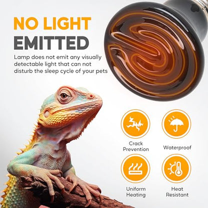 HealSmart 50W Mini Reptile Heat Lamp Ceramic Heat Emitter, No Light Emitting Heat Bulbs, Suitable for Snake/Lizard/Spider, Plant Growth and Incubating Chicken, 2-Pack - size: 50 Watts, style: D-60mm (2.36")