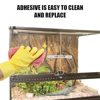 2pcs Reptile Terrarium Lock for Sliding Door, Adhesive Bearded Dragon Tank Safety Lock No Drill Multi-Purpose Reptile Enclosure Cage Reinforcement for Corners Cabinet Draws (Clear)