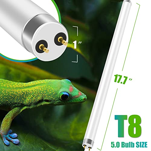T8 Rainforest Terrarium Fluorescent Lamp Tube 18" Full Spectrum UVB Bulb, UVA/UVB 5.0 Reptile Light for Reptiles and Amphibian, 15 Watt, 110V