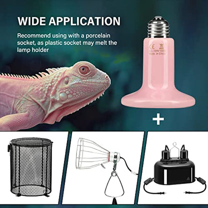 Simple Deluxe 150W Mini Ceramic Heat Emitter Reptile Heat Lamp Bulb No Light Emitting Brooder Coop Heater for Amphibian Pet & Incubating Chicken, 2 Pack, Pink - color: Pink, style: 150W