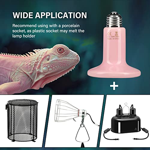 Simple Deluxe 150W 2-Pack Ceramic Heat Emitter Reptile Heat Bulb No Light, LCD Digital Aquarium Thermometer, for Reptile Amphibian, 2 Pack, Pink - color: Pink