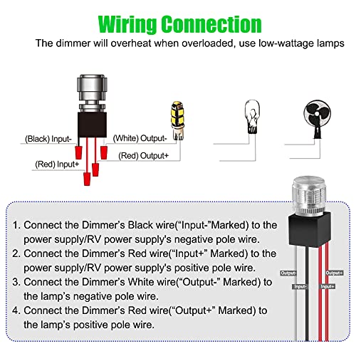 12V DC Dimmer Switch, 5-24 Volts Dimmer Switch PWM Waterproof for LED RV Lights Interior, Ceiling Lights, Halogen, Incandescent, Auto, Truck, Marine, Strip Lighting - Long Shaft