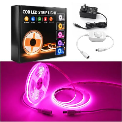 LED Strip Lights 24V COB Pink Dimmable LED Lighting 16.4ft (Kit) | Bright, Dotless High Density 7.2/m, 8mm Width Cuttable Flexible, Home DIY Commercial Decoration - color: Pink (Kit)
