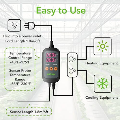 BN-LINK Digital Temperature Controller Thermostat Outlet with Heating Cooling Mode, 2-Stage Outlet Thermostat Controller Plug for Reptiles Aquarium Carboy Homebrew Breeding Fermenter Seed Germination - style: T10