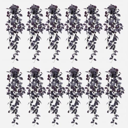 Daifunli 12 Pcs Artificial Hanging Plants Fake Hanging Ferns Plastic Fake Plant for Wall Room Garden Garland Indoor Outdoor Decor No Basket (Purple Eyebrow) - style: Purple Eyebrow