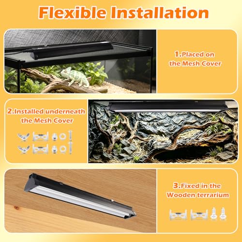 T5 UVB Reptile Light Fixture Combo Kit 8W 10.0 – Complete HO UVB Light for Reptiles with 12.44" Terrarium Hood, Desert UVB Bulb for Bearded Dragon Gecko Tortoise Lizard – Easy to Install and Use - size: 10.0-12.44 in