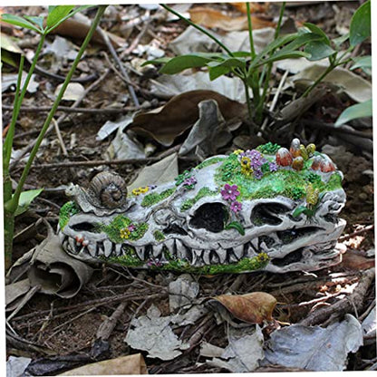 Homoyoyo Terrarium Decor Animal Decor Resin Crafts Dinosaur Garden Statue Snail Ornament Halloween Room Decorations Resin Snail on Dinosaur Skull Dinosaur Skull Adornment Garden Adornment
