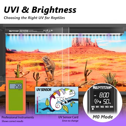 REPTITRIP 39-Inch LED UVB Reptile Light with Auto On/Off & Preset Day-Night Cycle Dimming, 4 UVI Modes Fixture Controller, 27W Aluminum UVA UVB Lamp for Bearded Dragons, Turtles & Snakes, 6500K - size: 39 INCH