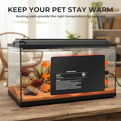 8x12 Inch Reptile Heating Pad 16W Electric Reptile Heat Pad Waterproof Under Tank Terrarium Heat Mats for Reptiles, Amphibians & Small Pets - color: Black, size: 8" x 12"(16W)
