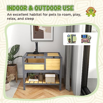 Turtle Habitat Enclosure, Large Wooden Tortoise House for Indoor and Outdoor Use, Reptile Enclosure with Openable Roof & Secure Locking System (Yellow+Storage Shelf)