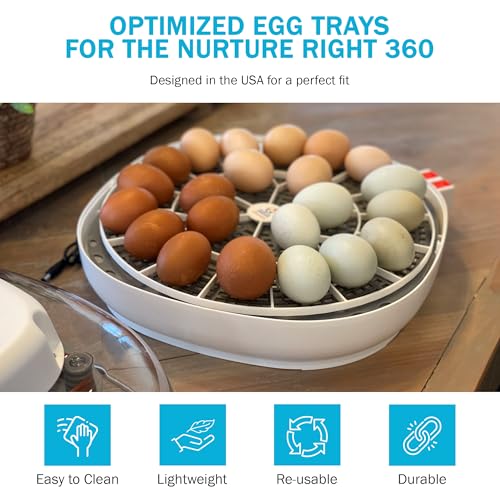 Egg Trays for Nurture Right 360 Egg Incubator - 22 Medium Chicken Eggs Capacity - Durable Hand Washable Egg Keeper for Chicken Goose Turkey Emu
