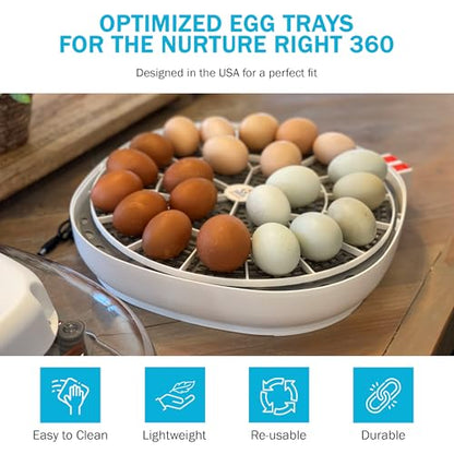 Egg Trays for Nurture Right 360 Egg Incubator - 22 Medium Chicken Eggs Capacity - Durable Hand Washable Egg Keeper for Chicken Goose Turkey Emu