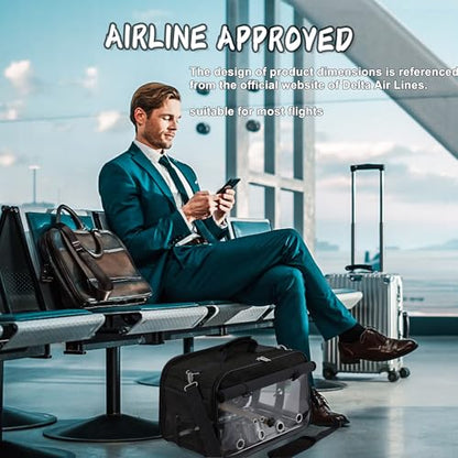 Bird Carrier Airline Approved, Bird Travel Cage with Indestructible Stainless Steel Mesh, Bird Travel Bag Lightweight and Portable with Water Bottle and Bowl - color: Black