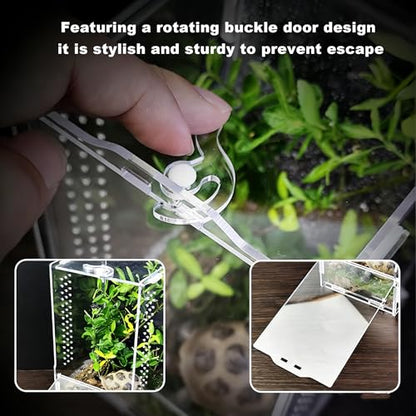 Jumping Spider Enclosure, Large Acrylic Arboreal Terrarium with Top Rotating Lock Door, Ventilated Insect Habitat Tank for Jumping Spiders, Small Geckos