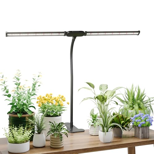 LED Grow Light,Super Bright 6000K White Full Spectrum Clip Plant Growing Lamp with Rotatable Dual Head for Indoor Desk Plants,Dimmable & Timer 4/8/12H,High Power Output for Faster Growth,1-Head - size: 1 Tube