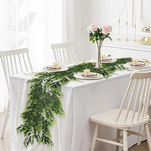 XONOR Artificial Greenery Leaves Stems, 10 Bundles Faux Silk Green Leaf Garland Branches Hanging Greenery Spray for Wedding Bouquet, Arch, Table Centerpieces and Home Decor (10Bundles, Green)