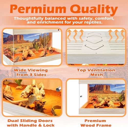 ROYXEN Reptile Tank, 30 Gallons Reptile Enclosure with Lockable Design, Tempered Glass Bearded Dragon Tank for Lizard Habitat, Soild Wood Built-in Sockets (Oak, 24"x16"x15.5") - color: Oak, size: 24"x16"x15.5"
