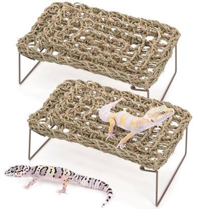 Yesland 2 Pack Bearded Dragon Hammock Reptile Tank Climbing Accessories Decor Lounger for Rest Basking Platform Metal Legs Bed Habitat for Lizard Leopard Gecko Snake Hermit Crab and Frog (Rectangle)