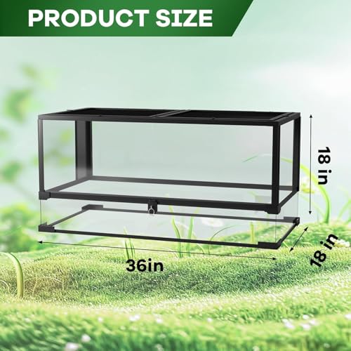 Bearded Dragon Tank 50 Gallon, with Top & Side Screen Ventilation Reptile Terrarium, Double Hinge Door & Anti Escape Reptile Tank for Tortoise Snake,36" x 18" x 18" - size: 36x18x18 inch