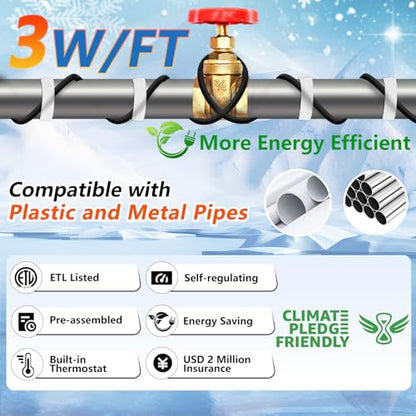 HEATIT JHSF 160ft Heating Tape for Metal and Plastic Home Pipes, Energy-efficient, Self-Regulating Pipe Heat Tape for Water Pipes, Pipe Freeze Protection, Keeps Water Flowing at -40℉, ETL 120V 3W/FT - style: 160 ft